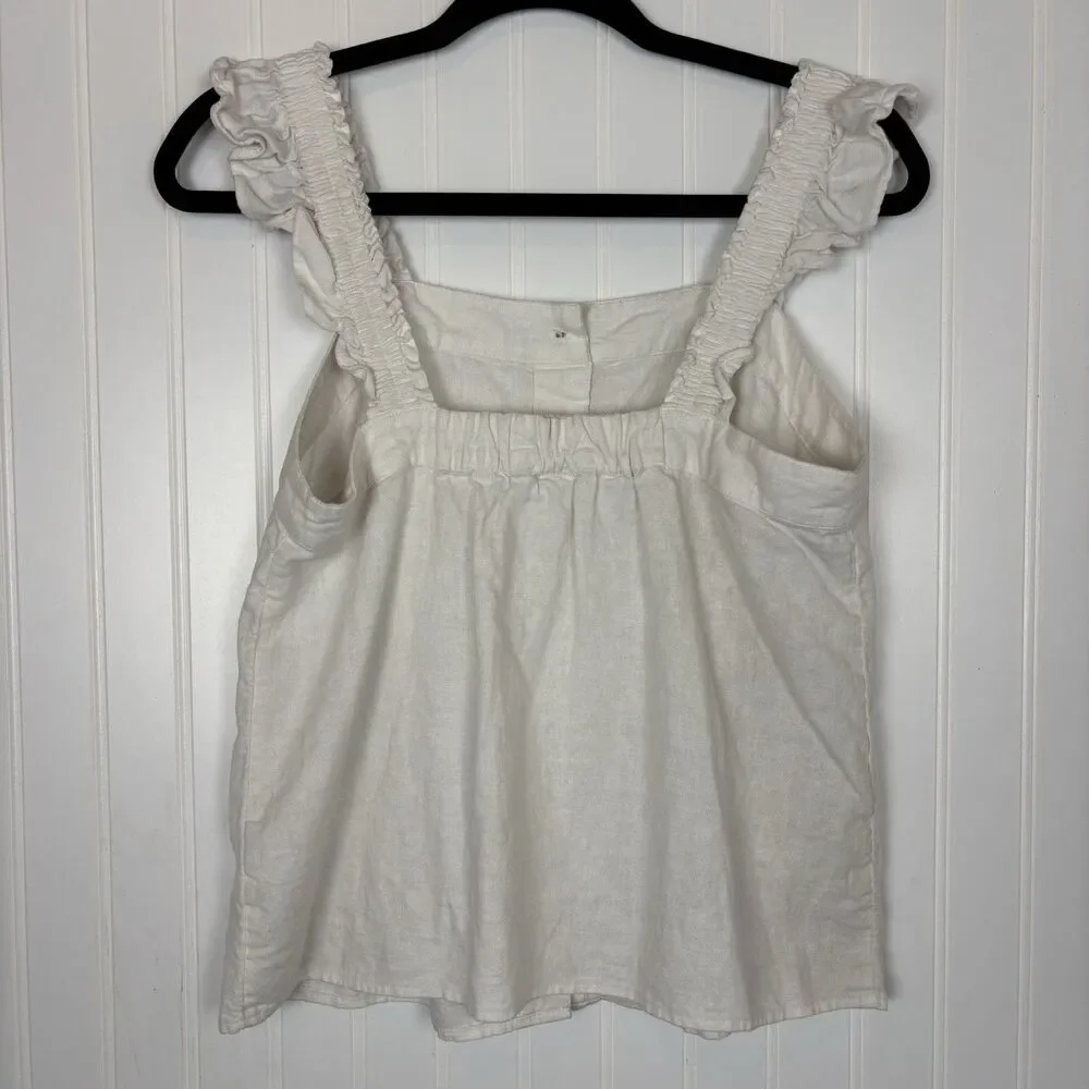 J Crew Womens Ruffle Sleeve Linen Blend Tank Top Size SP White Neutral Capsule - Picture 6 of 11